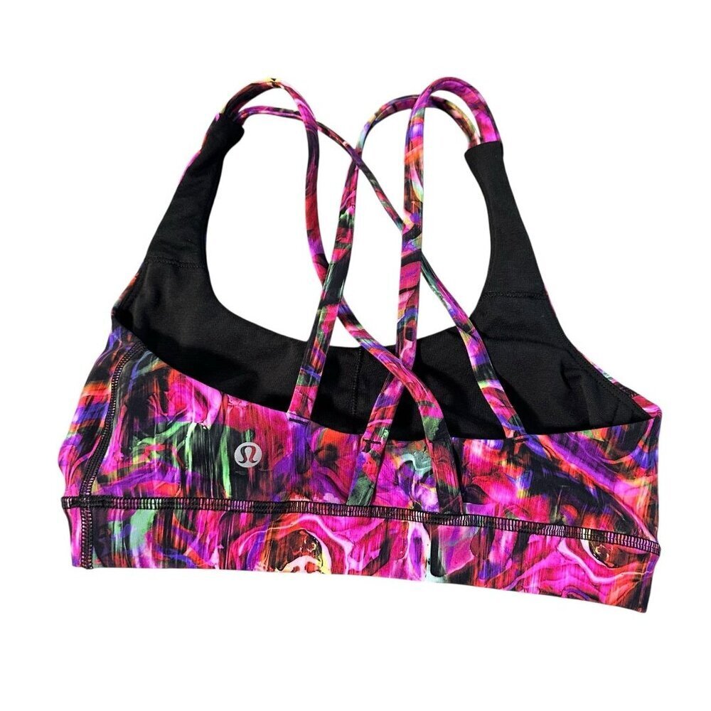 Lululemon Hyper Flow Pink Multi Energy Sports Bra Women’s Size 4 W2DEOS Yoga Gym